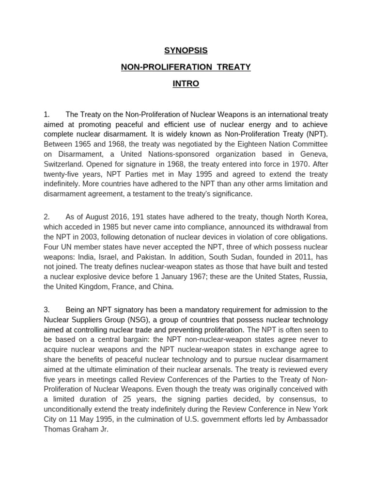 Synopsis Gg | PDF | Treaty On The Non Proliferation Of Nuclear Weapons ...