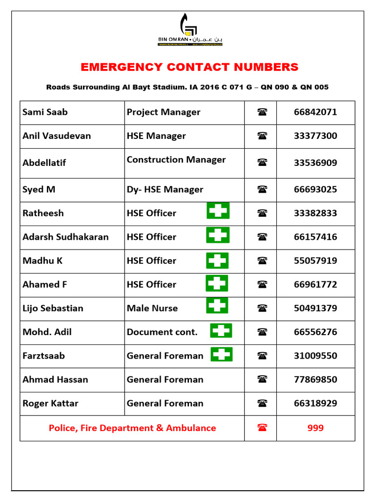 Emergency Contact Numbers Pdf