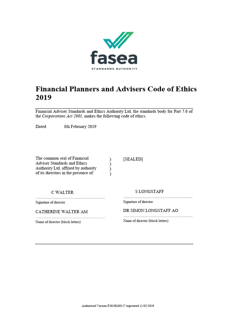 Financial Planners Ethics Code 2019 | PDF | Informed Consent ...