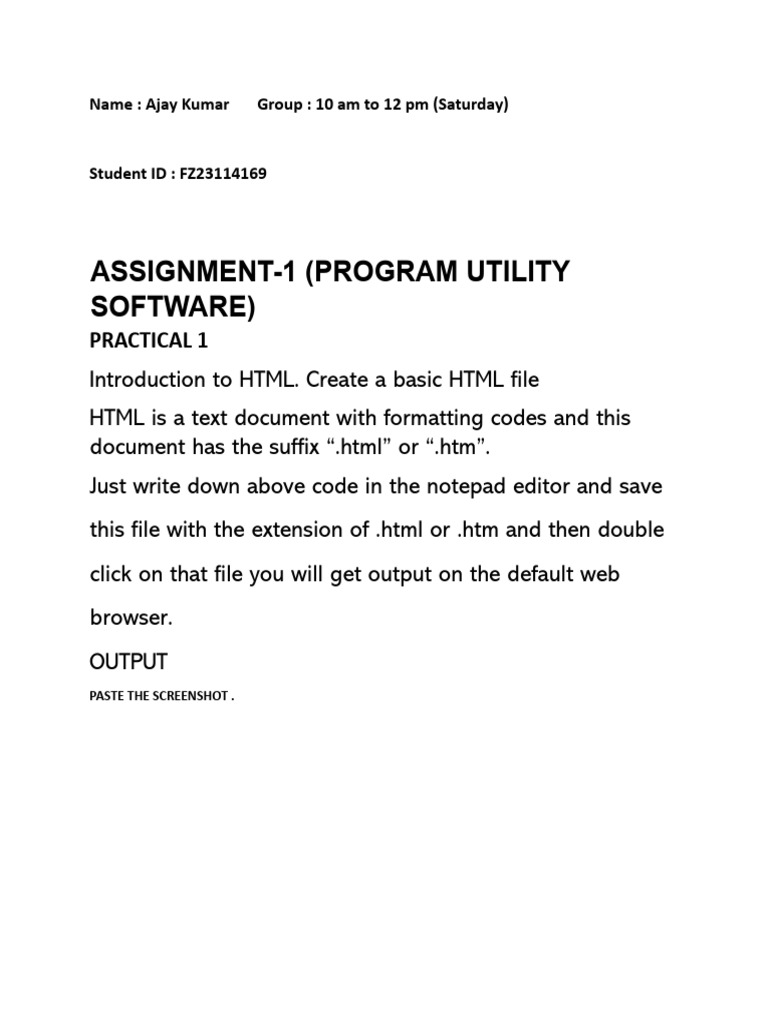 Notepad HTML Practical Assignment | PDF | Html Element | Html