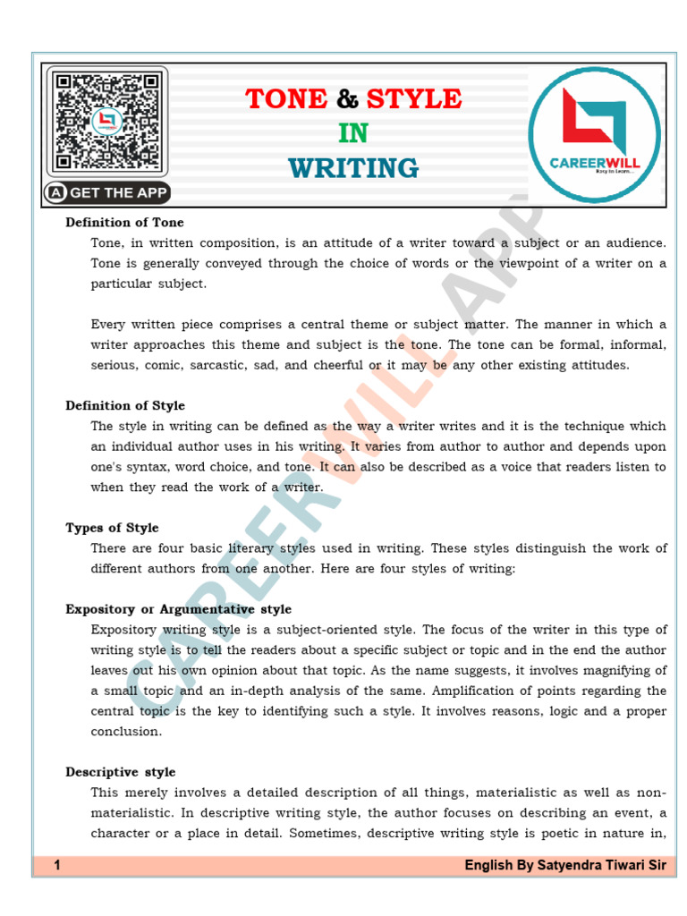 Tone and Style in Writing Explained | PDF