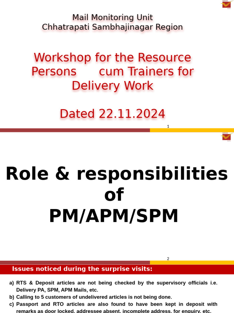 Delivery Workshop for Postal Staff | PDF | Mail | Freight Transport