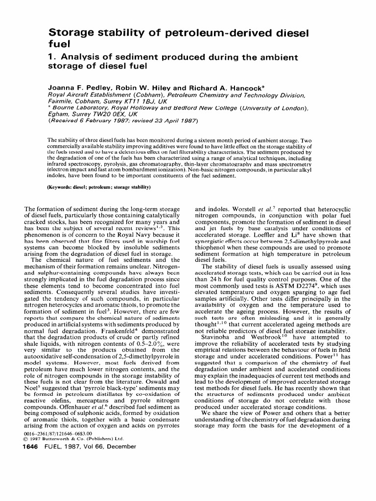 pedley1987-storage of diesel 1-analysis of sediment | PDF | Mass ...