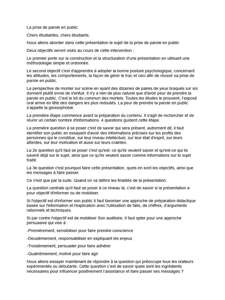 Prise de parole : clés pour captiver | PDF | Sourire | Psychologie