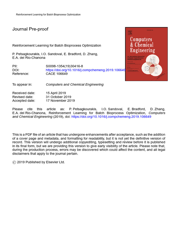 2019 - RL For Bioprocess Optimization | PDF | Mathematical Optimization ...