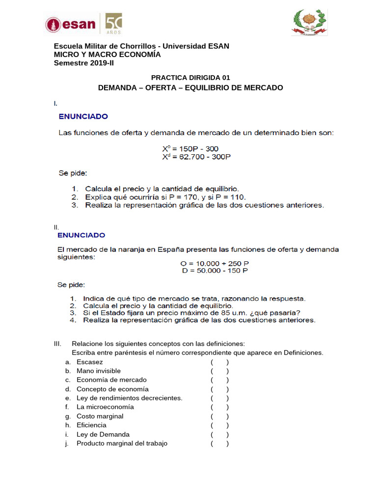 Practica Dirigida 01 - Demanda Oferta y Equilibrio de Mercado - Micro y ...
