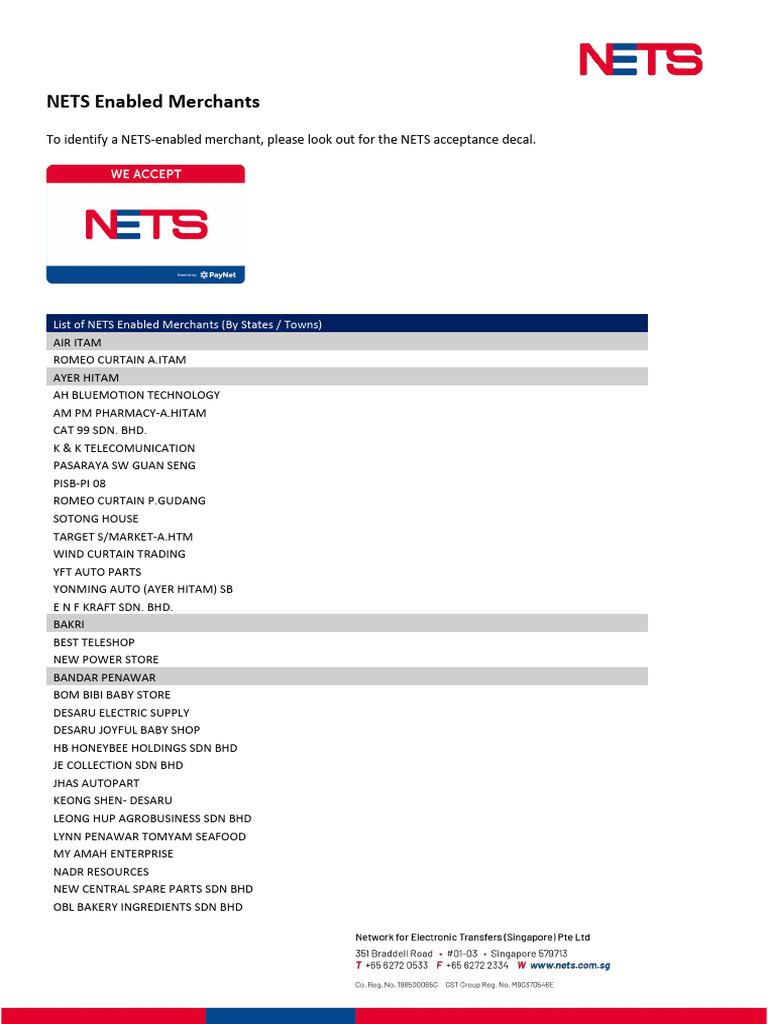 NETS Enabled Merchant Directory | PDF