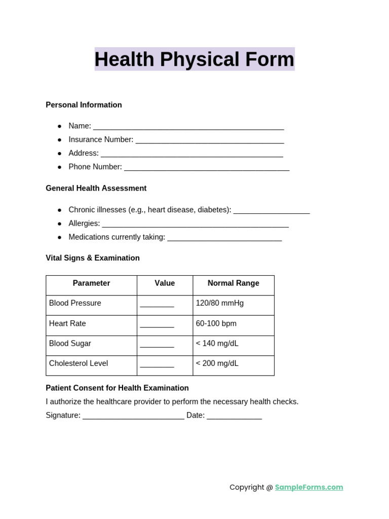 Health Physical Form | PDF
