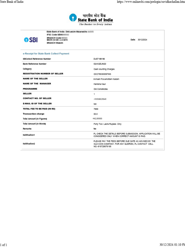 State Bank of India Washim | PDF | Banking | Service Industries