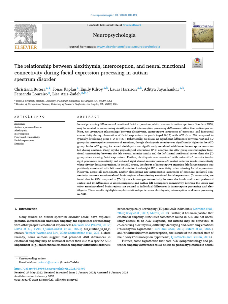 Alexithymia, Interoception, and Connectivity in ASD | PDF | Insular ...