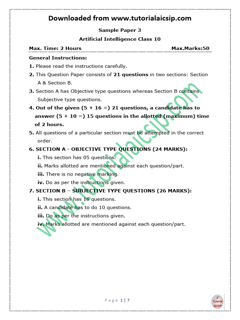 Class 10 AI Sample Paper 2025 | PDF | Artificial Intelligence ...