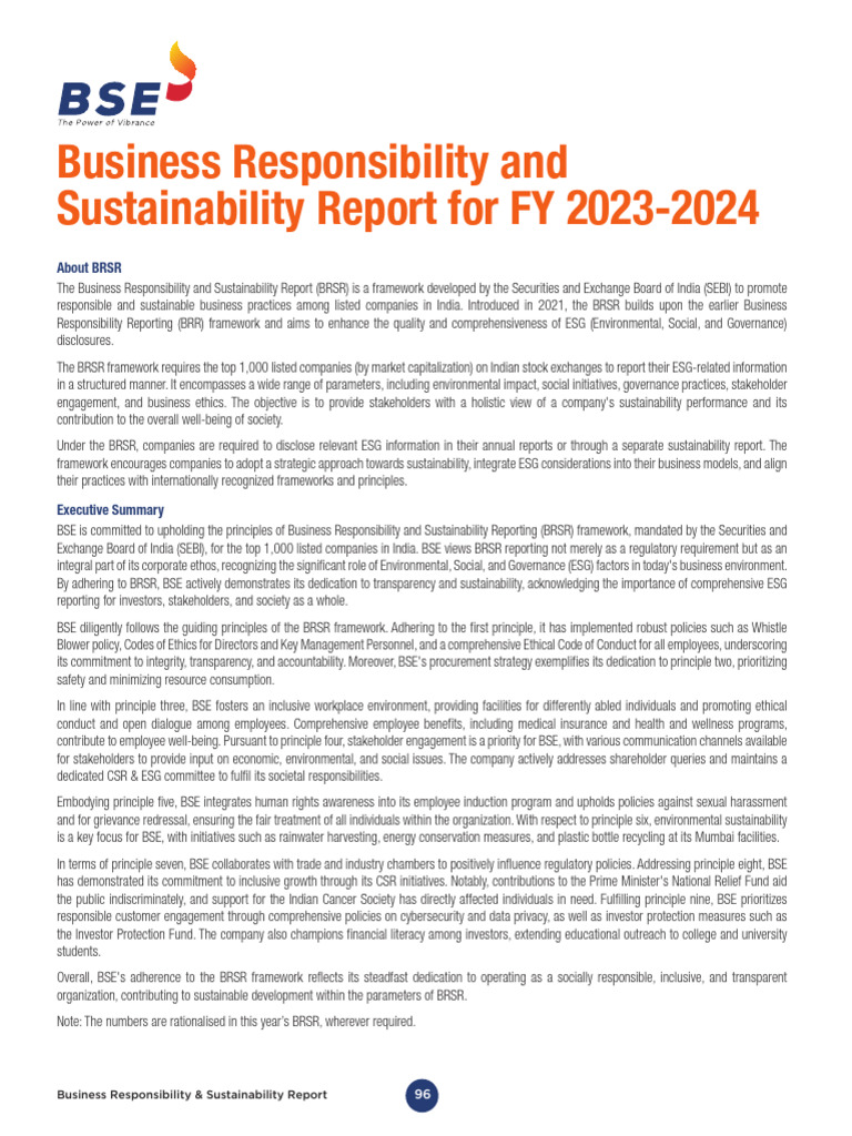 BSE's Business Responsibility Report 2023 | PDF | Computer Security ...