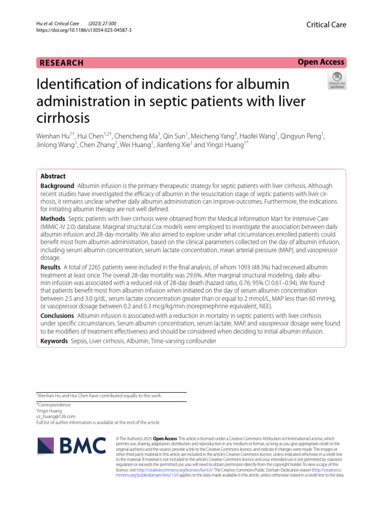Identification of Indications For Albumin Administration in Septic ...