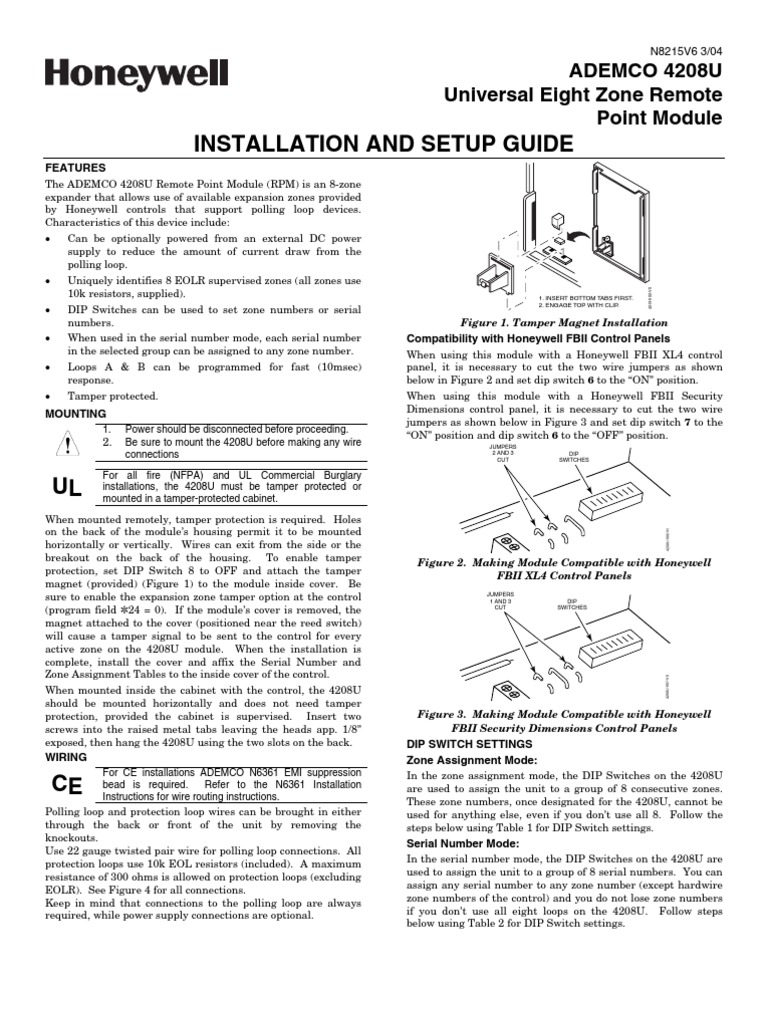 Installation and setup guide ademco 4208u universal eight zone remote