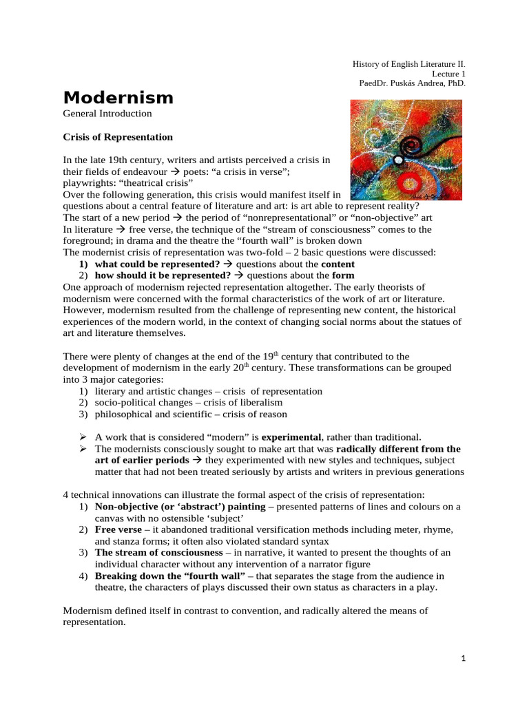 Modernism in English Literature Overview | PDF | Modernism | Thought
