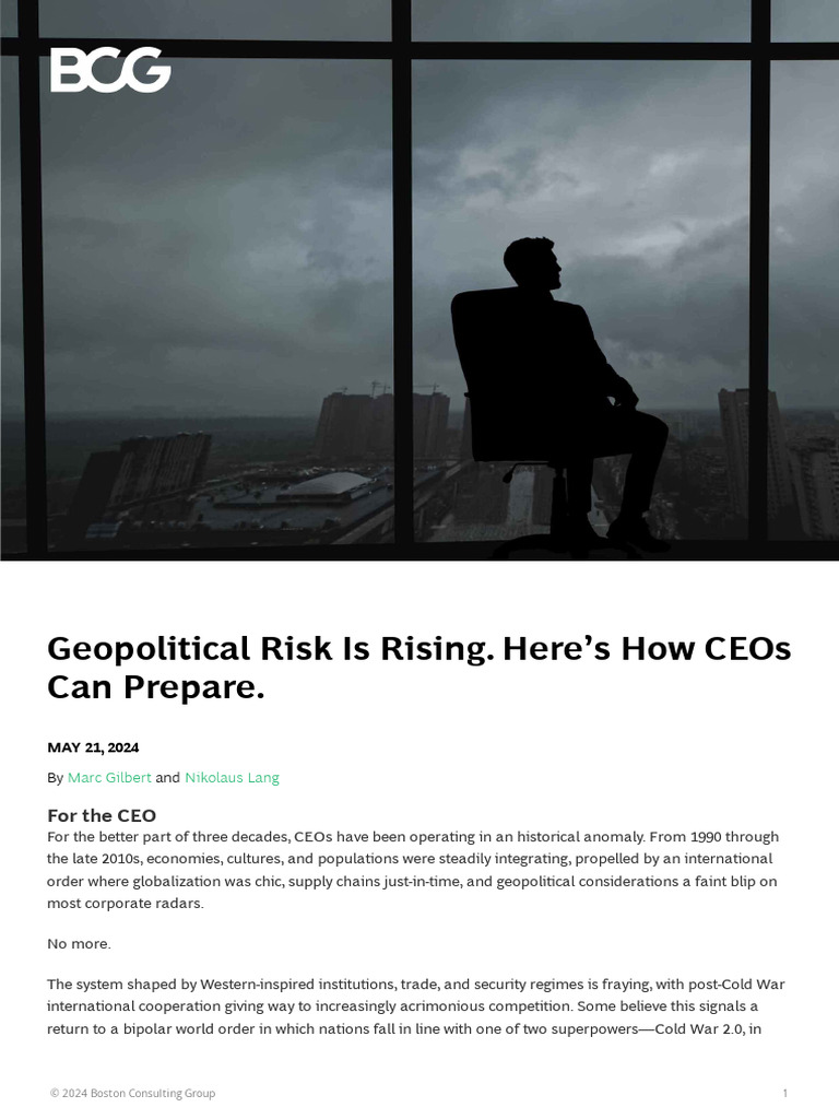 Geopolitical Risk Rising How Ceos Prepare | PDF | Geopolitics | Economies