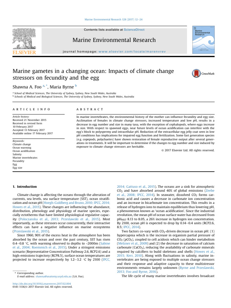 Climate Change Effects on Marine Egg Fecundity | PDF | Oceans | Carbon ...