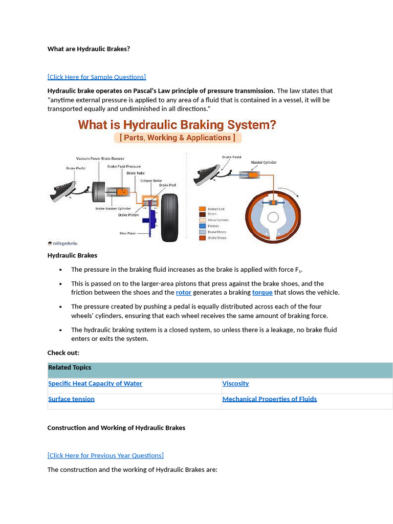 Understanding Hydraulic Brakes | PDF | Brake | Mechanical Engineering