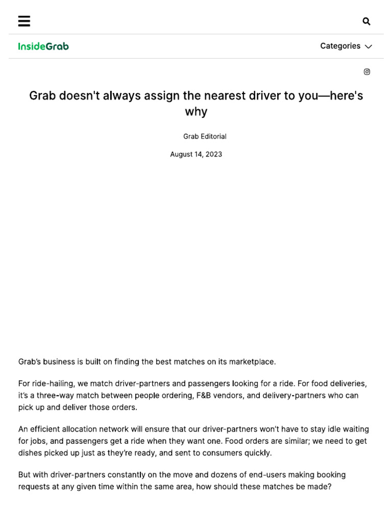 Grabmaps Matching Driver Partners and Riders Allocation | PDF