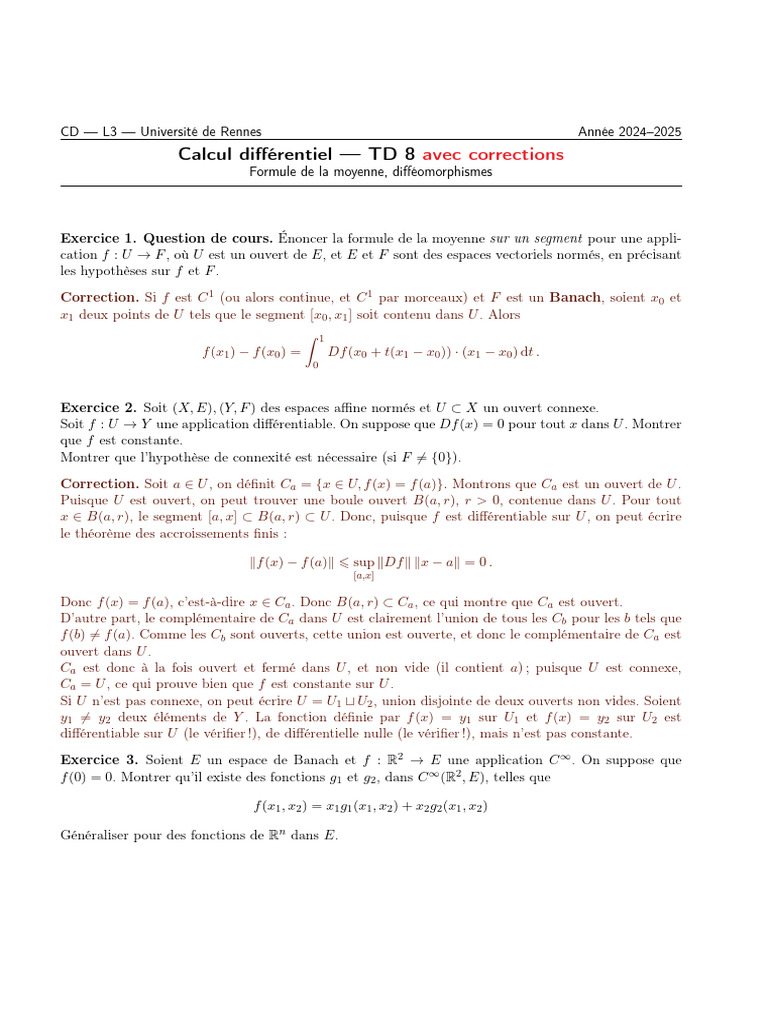 TD 8 : Calcul Différentiel et Diffeomorphismes | PDF | Variété ...