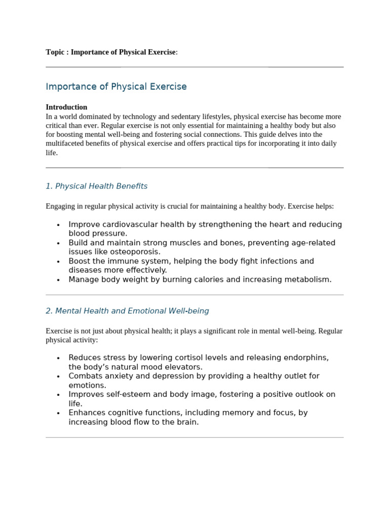 Importance of Physical Exercise | PDF | Physical Fitness | Strength ...