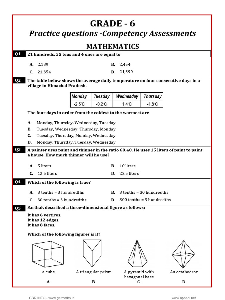 Grade 6 Mathematics & English Practice Questions | PDF | Sheep