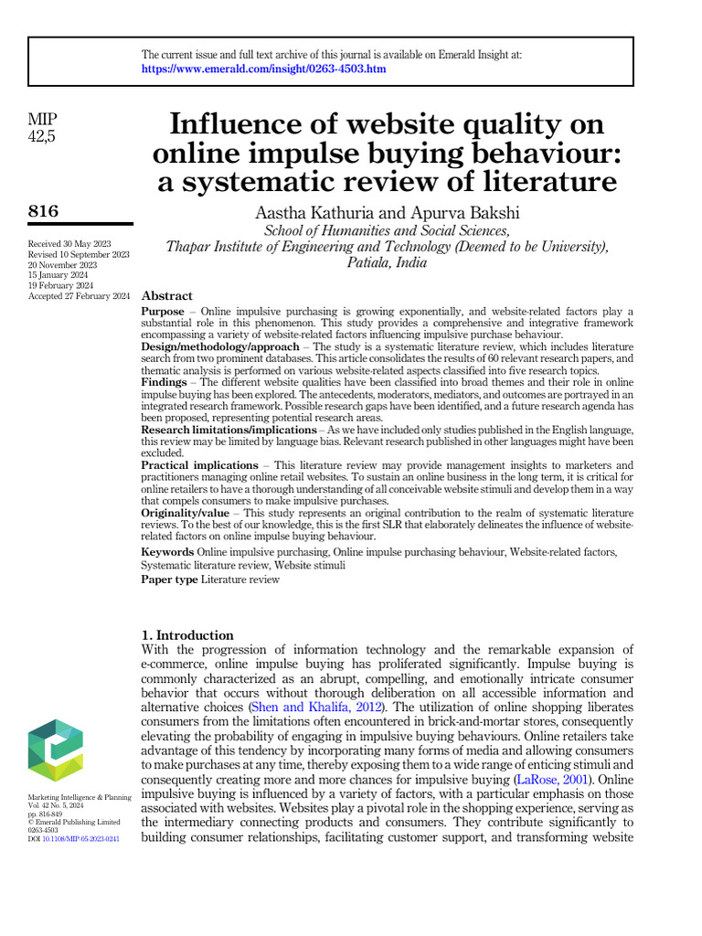 Website Quality's Impact on Impulse Buying | PDF | Behavior | Usability