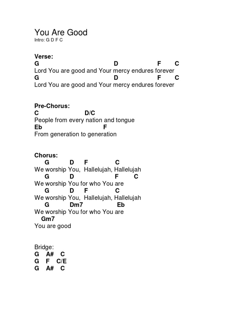 Lord You Are Good CHORDS Song Structure Musical Forms