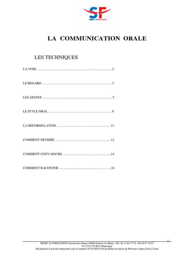 Techniques de Communication Orale | PDF | Foi | Discours