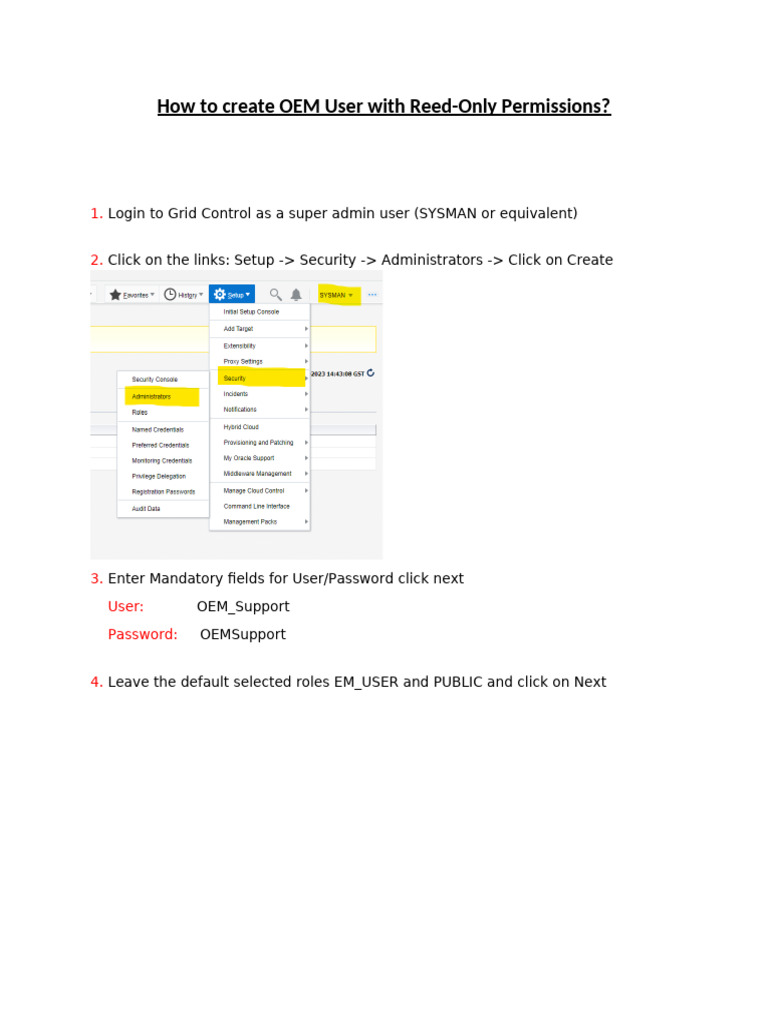 How To Create OEM User With RO - Version 2 | PDF