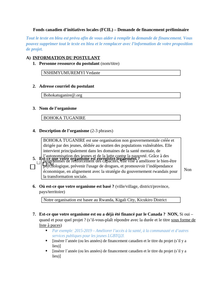 Demande de financement FCIL pour projet au Rwanda | PDF | Égalité des ...