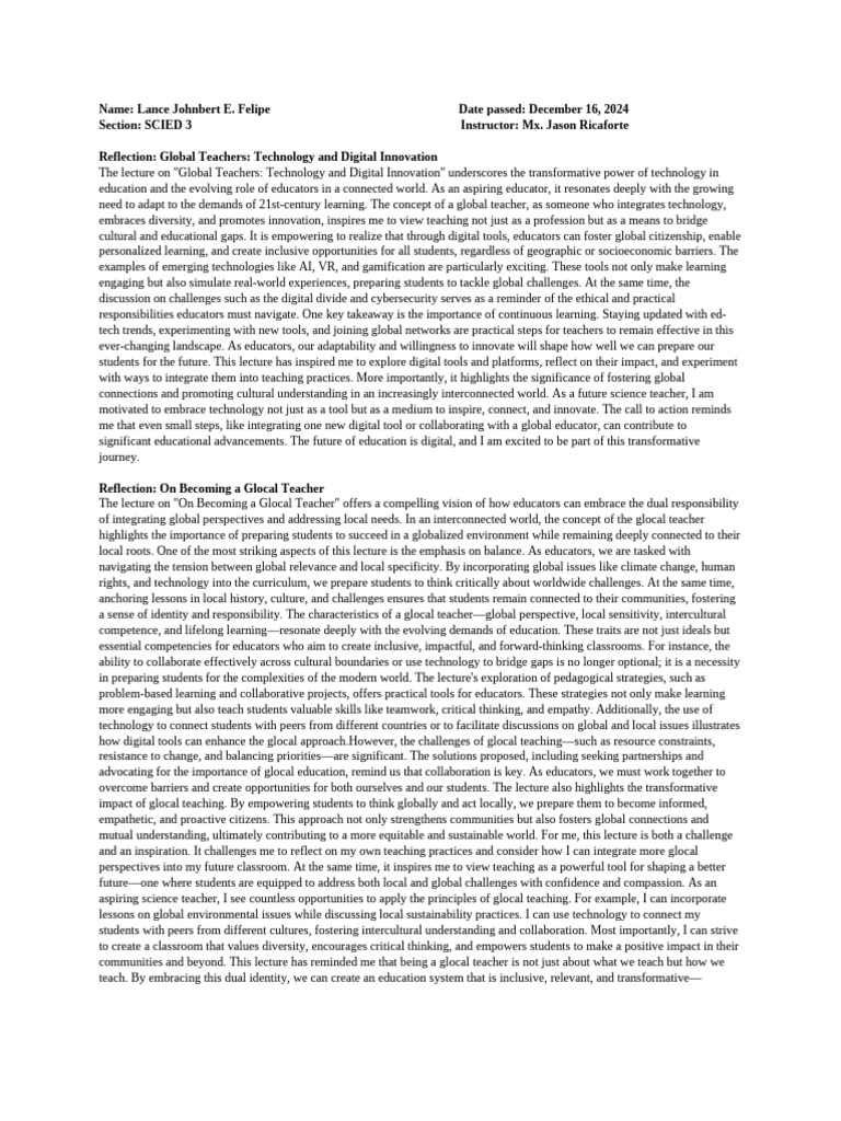 Global and Glocal Teaching Insights | PDF | Teachers | Science Education