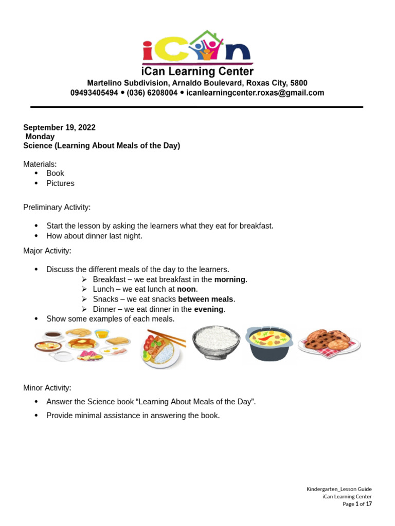 Kindergarten Lesson Guide Week 5 Sept. 19 23 | PDF