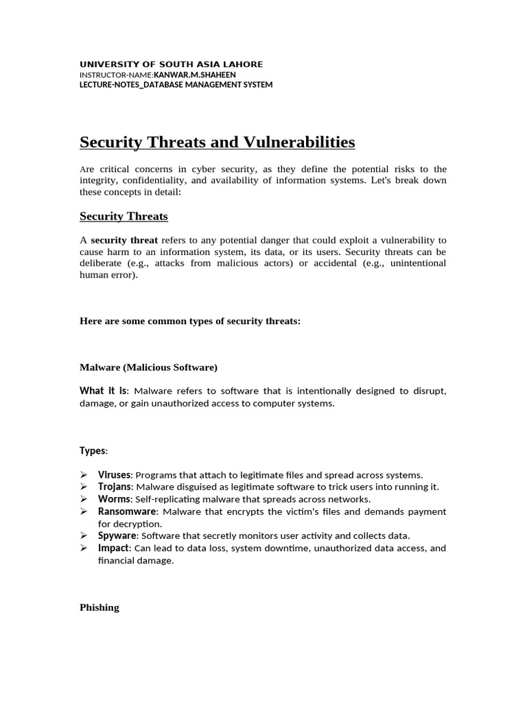 Database-Security Threats-Lecture Notes-Fall 2024 | PDF | Security ...