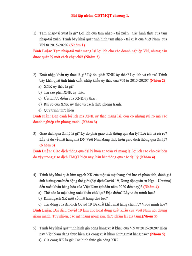 BT Chương 1 Các PTGD Trên TTTG 1 | PDF