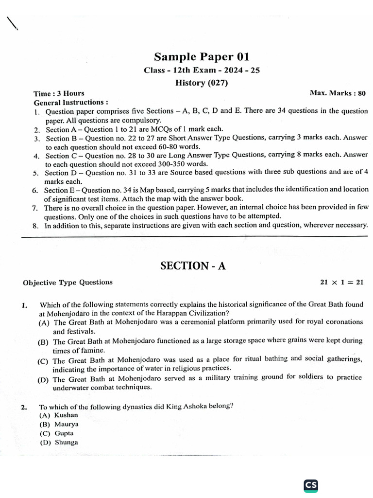 History Sample Paper | PDF