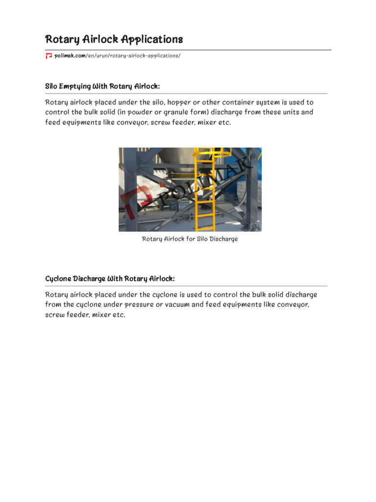 Rotary Airlock Applications Pdf Mechanical Engineering