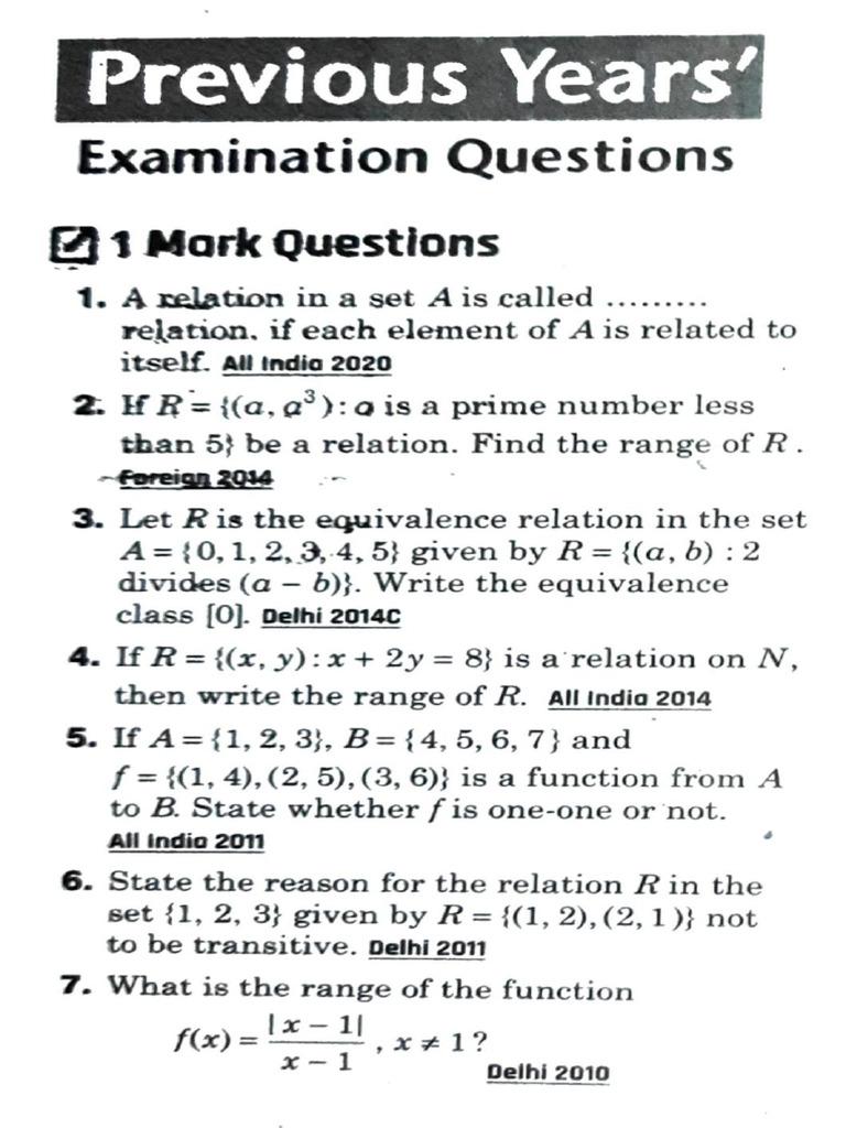 R - F Previous Years Questions | PDF