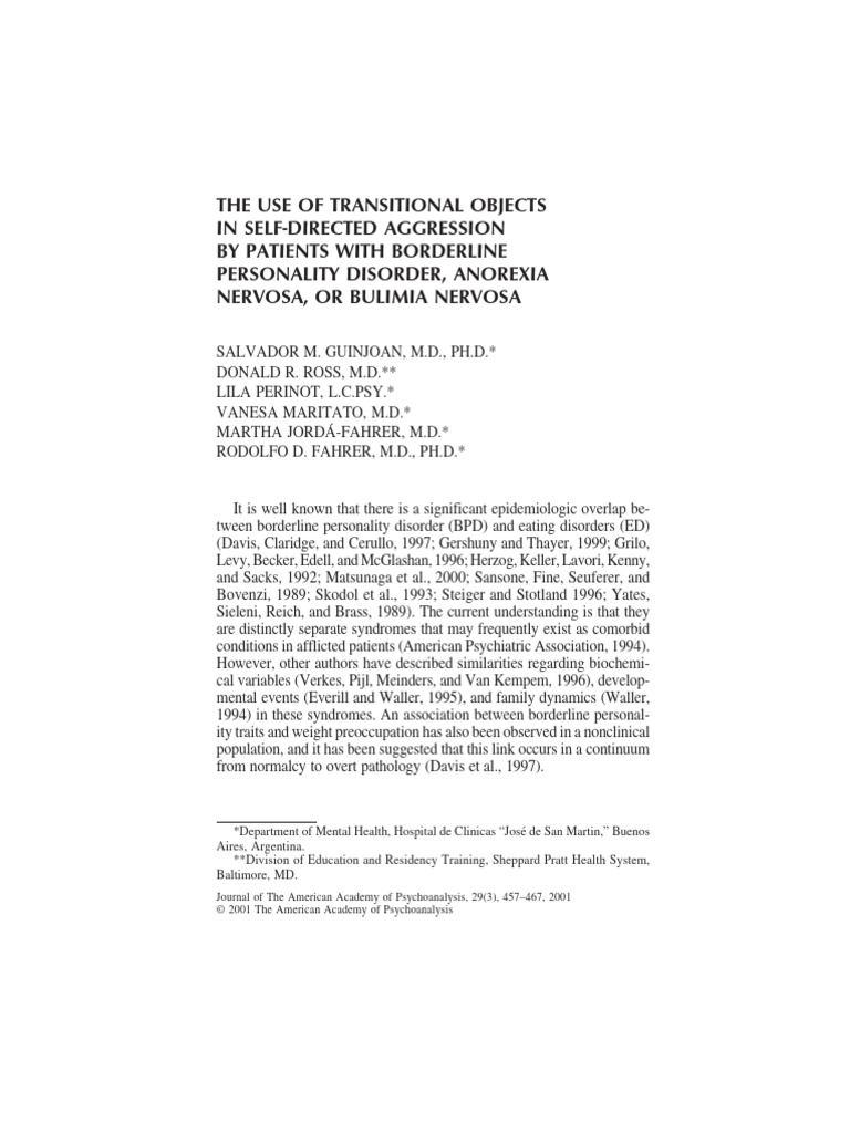 Transitional Objects in Self-Directed Aggression | PDF | Eating ...