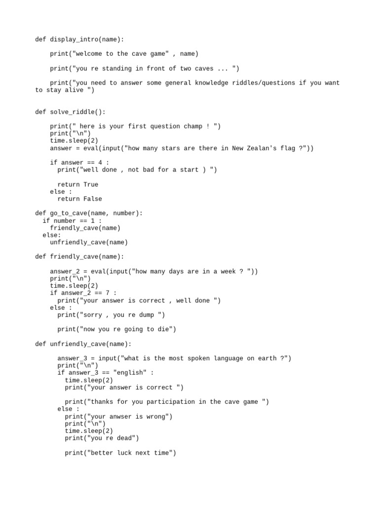 Cave Game: Riddles for Survival | PDF