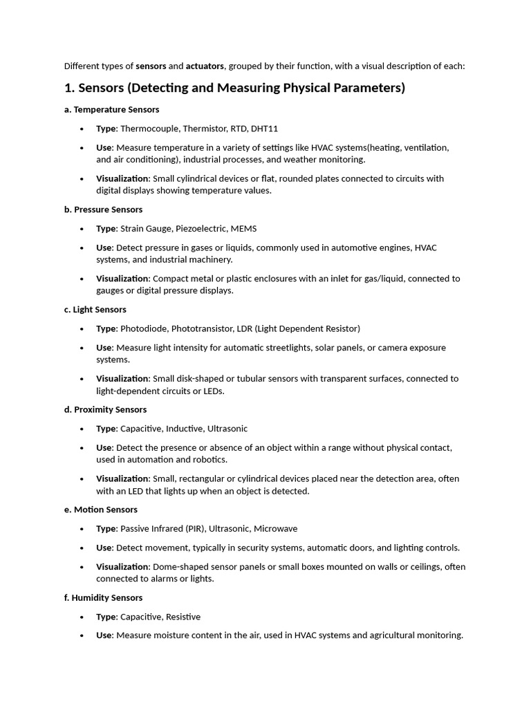 Overview of Sensors and Actuators | PDF | Actuator | Electric Motor