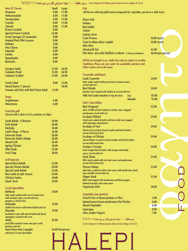 Greek Restaurant Menu and Prices | PDF | Steak | Kebab