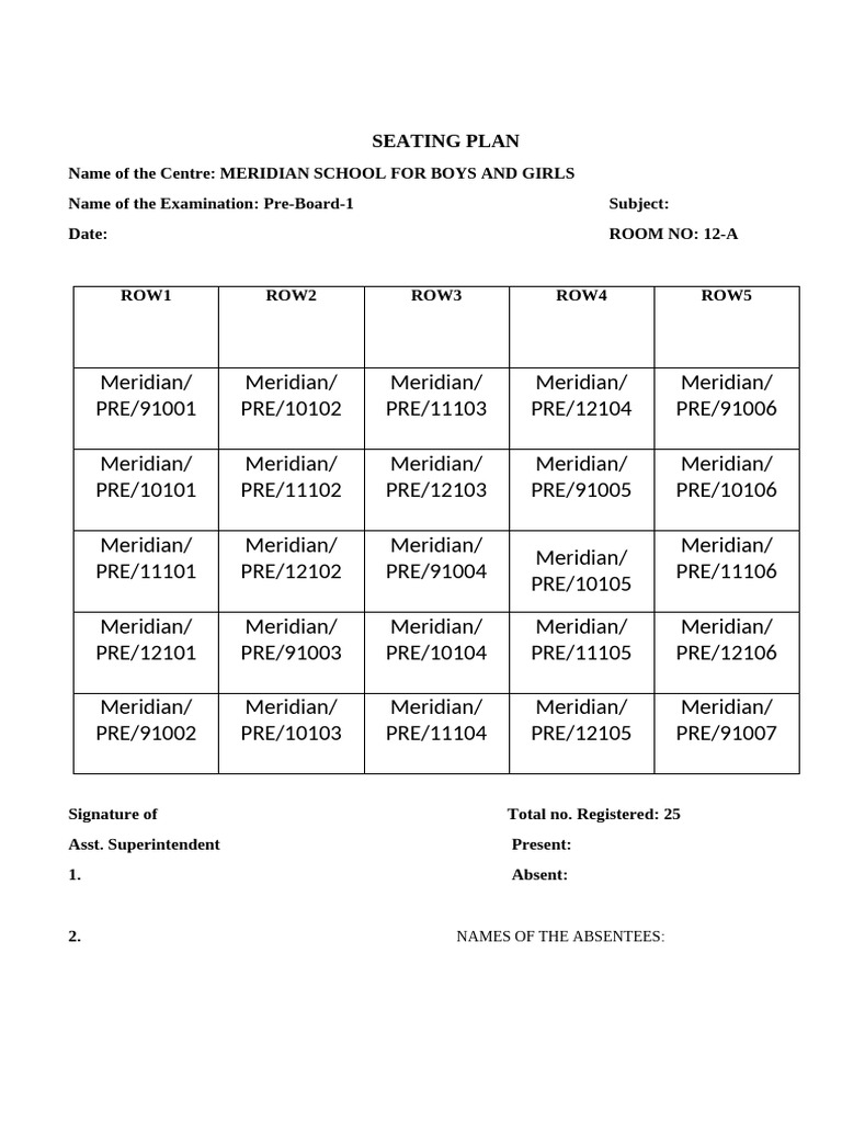 Seating Plan-Pre-Board - Class-9th To 12th-December-24 | PDF