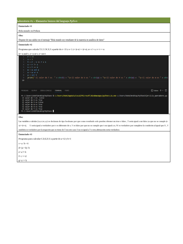 Programas Básicos en Python: Ejercicios y Soluciones | PDF | Variable ...