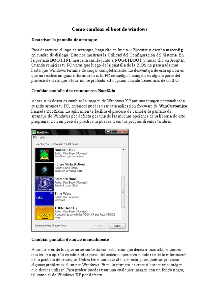 Cambiar Boot y Pantalla de Inicio Windows | PDF | Arranque | Microsoft ...