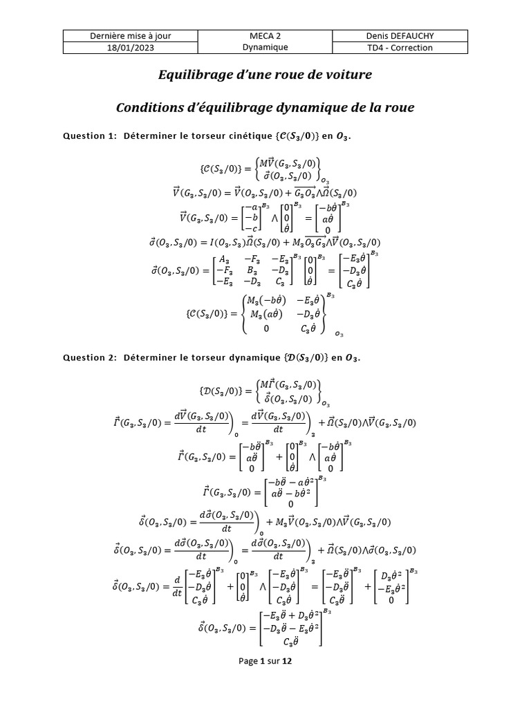 MECA2 - Dynamique - TD4 - Correction | PDF | Mécanique | Physique