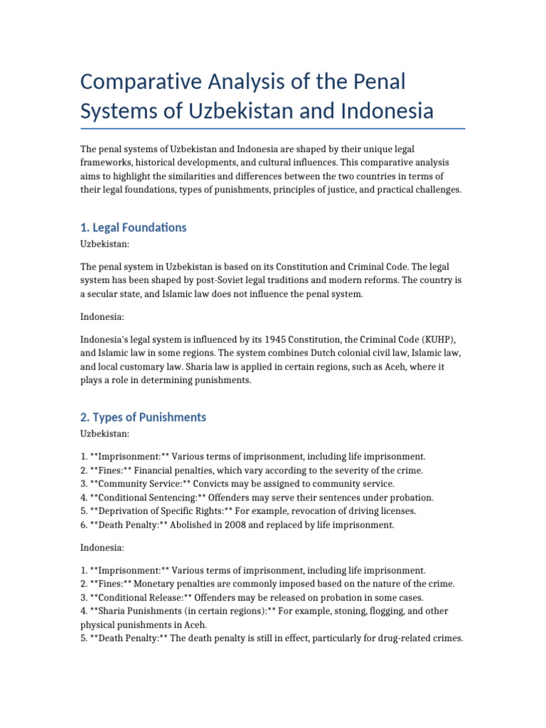 Uzbekistan vs. Indonesia Penal Systems | PDF | Sharia | Prison
