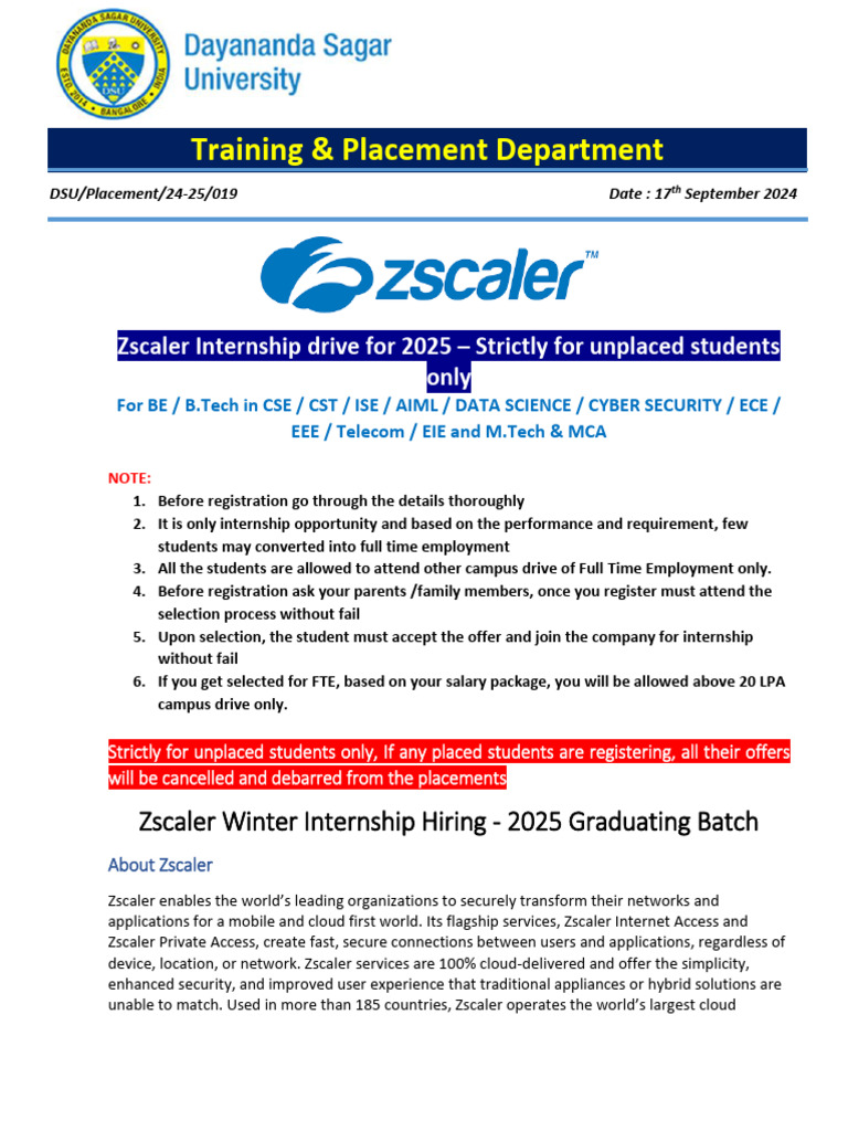 Zscaler Internship Drive for 2025 | PDF | Computing | Information ...