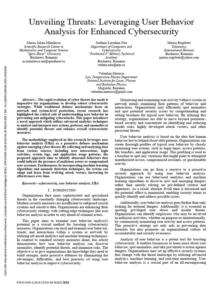 Unveiling Threats Leveraging User Behavior Analysis For Enhanced ...