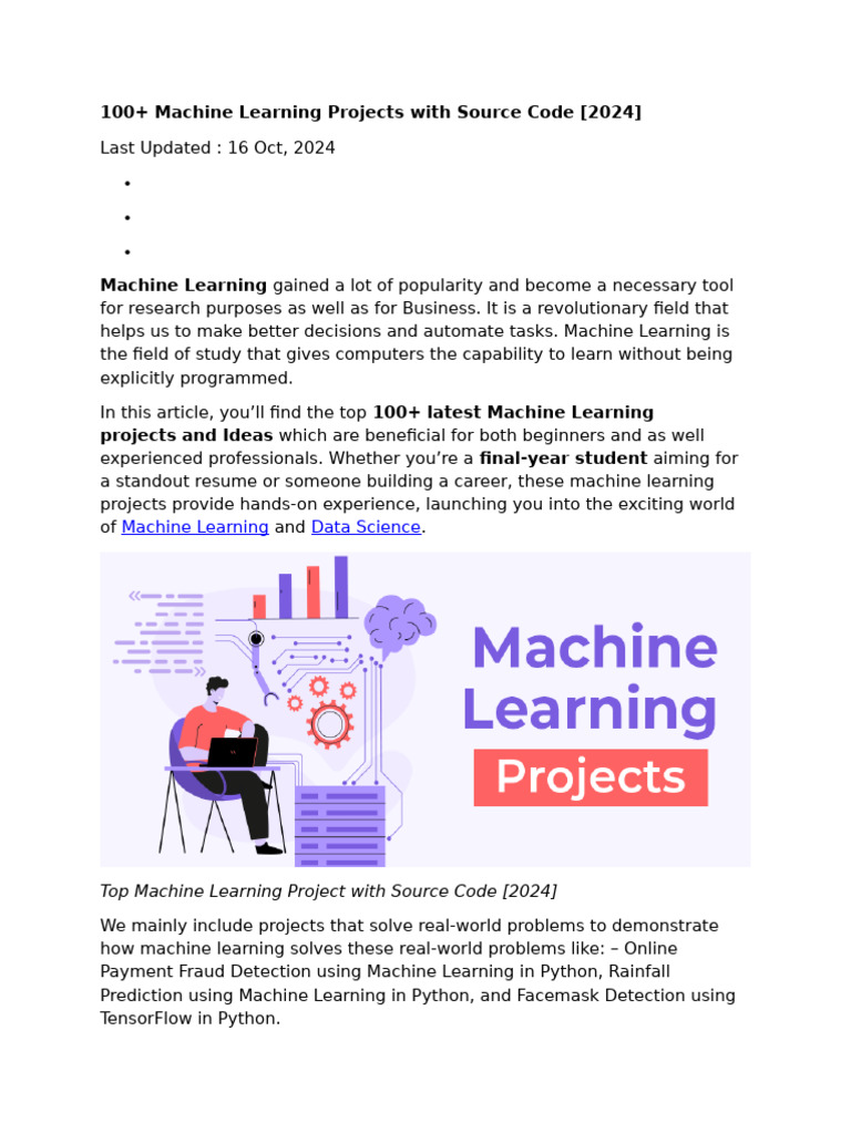 100+ Machine Learning Projects 2024 | PDF | Machine Learning ...